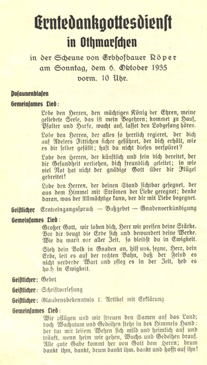 Liederzettel für den Erntedankgottesdienst